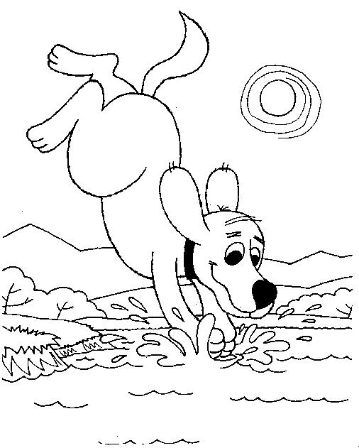 coloriage clifford se jette a l eau